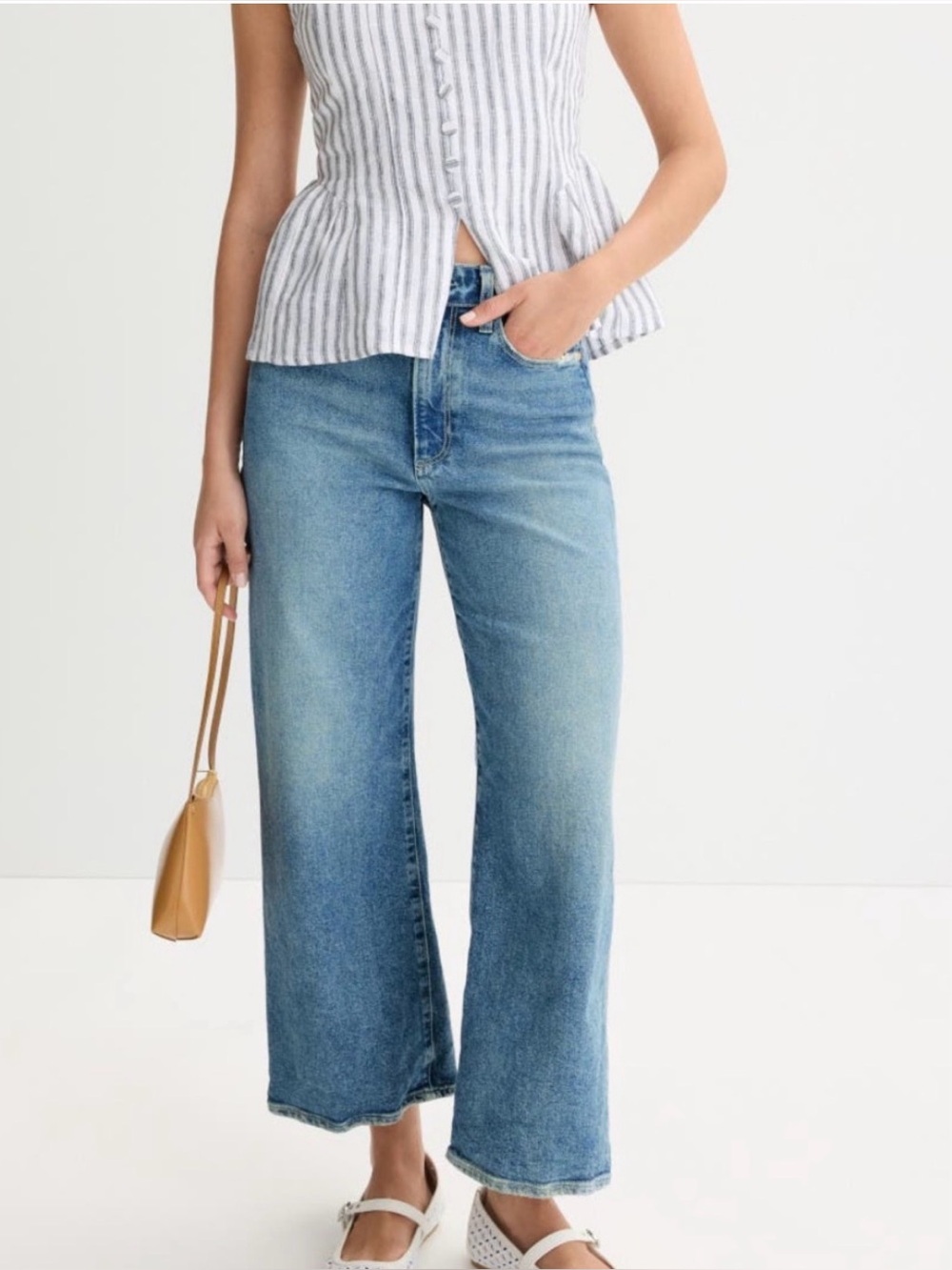 PAIGE Denim “Anessa” High-Rise Wide-Leg Cropped Women’s Jeans in Light Blue